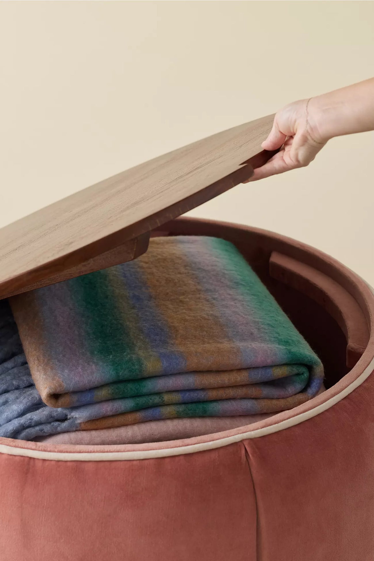 Jane Round Velvet Storage Coffee Table
 Pink Velvet