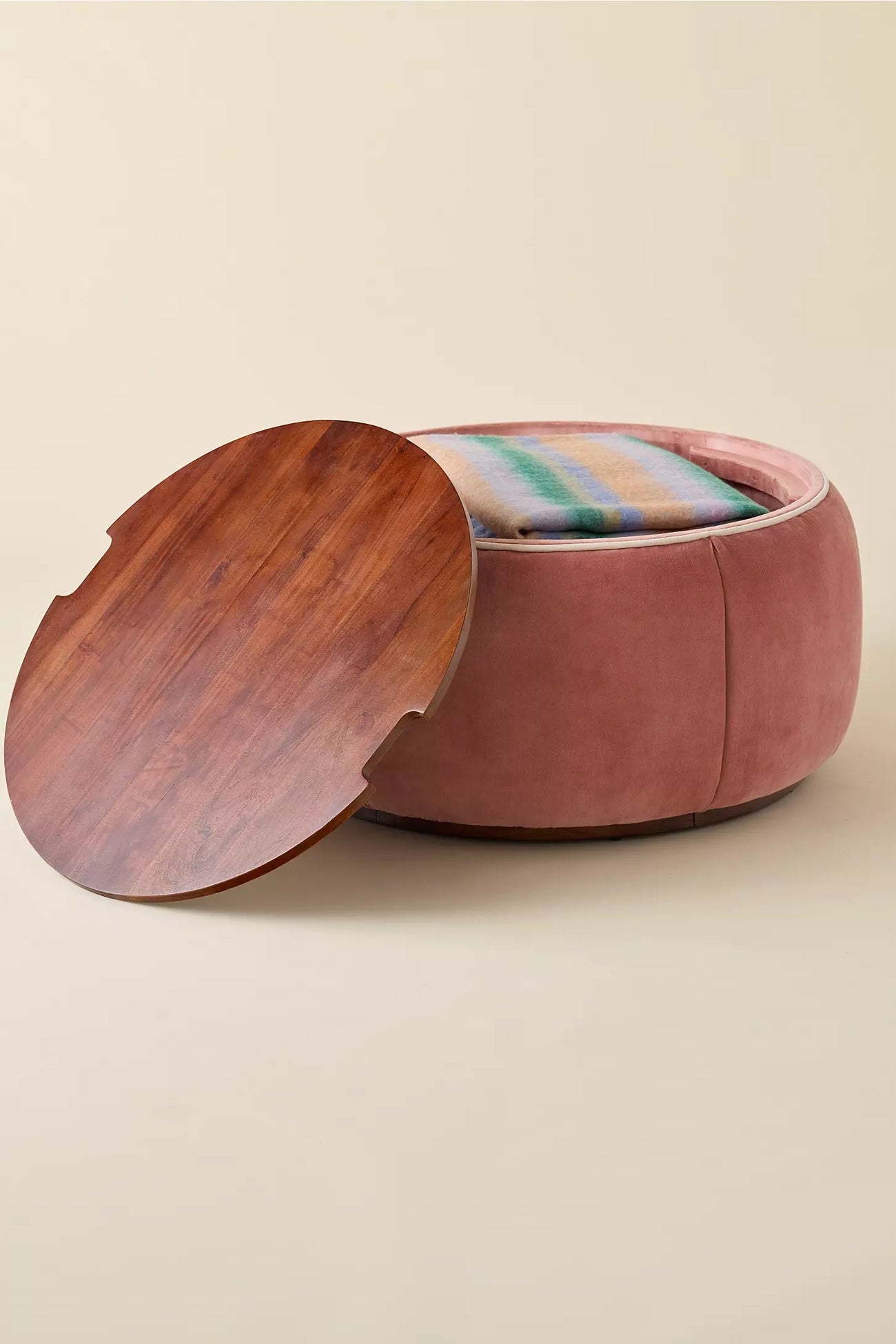 Jane Round Velvet Storage Coffee Table
 Pink Velvet