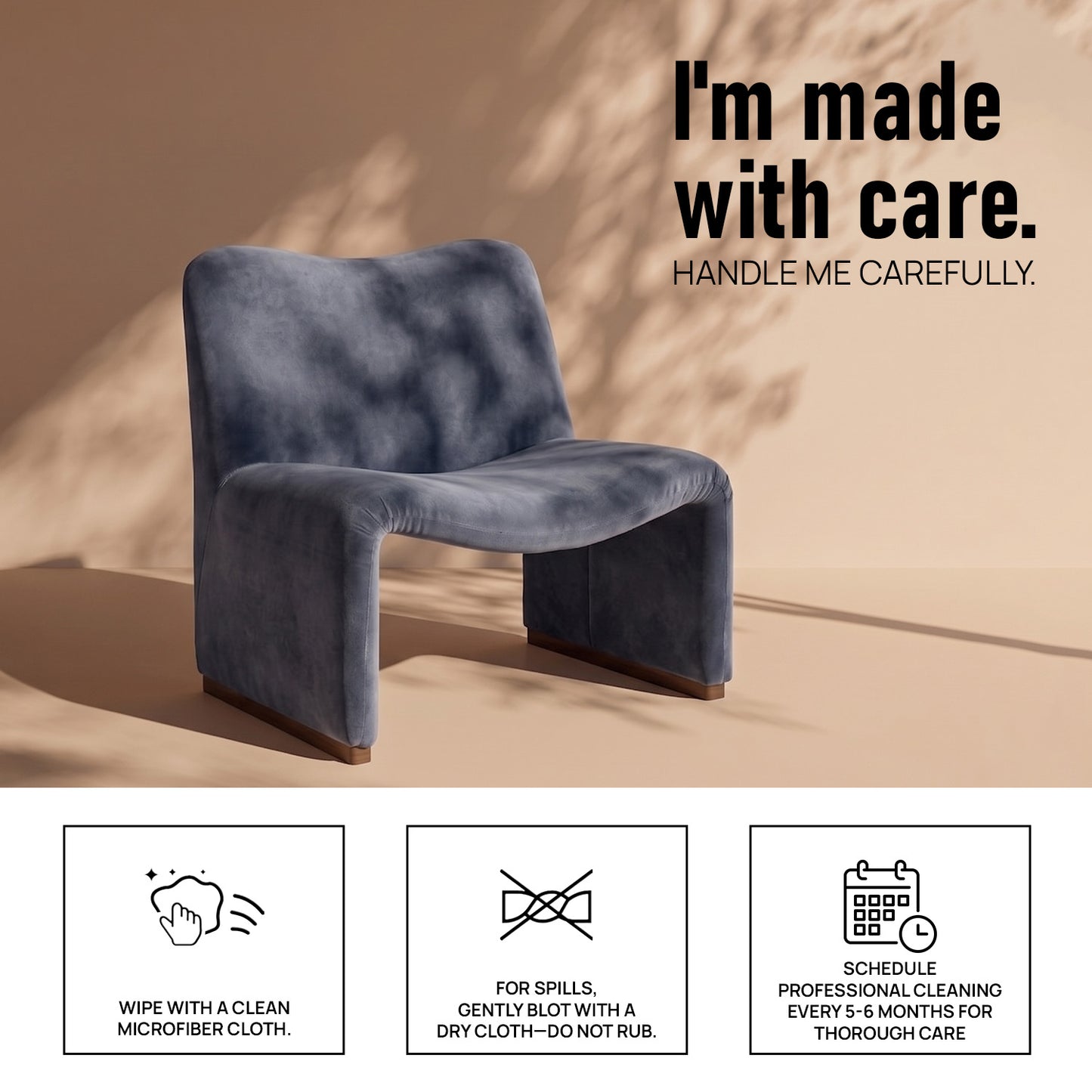 Zeenvik Sculpted Modern Steel Blue Velvet Lounge Chair