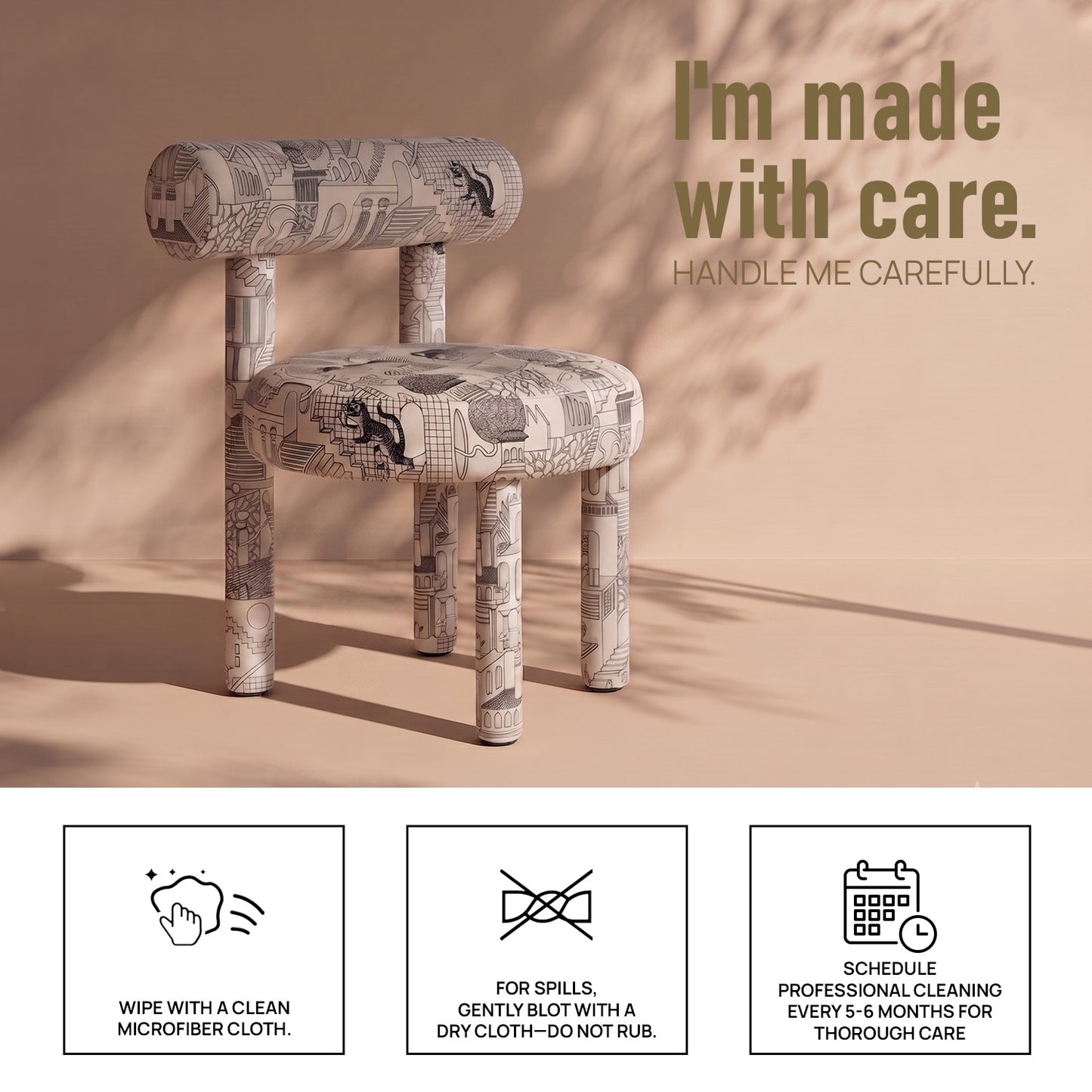 Moenvra Printed Ash Grey Pattern Velvet Dining Chair