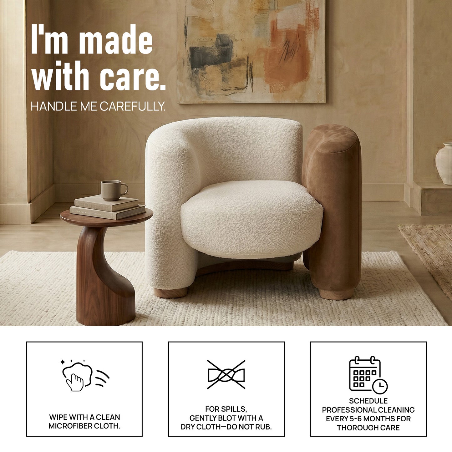 Elara Leatherette 1 Seater Sofa in White and Brown Colour