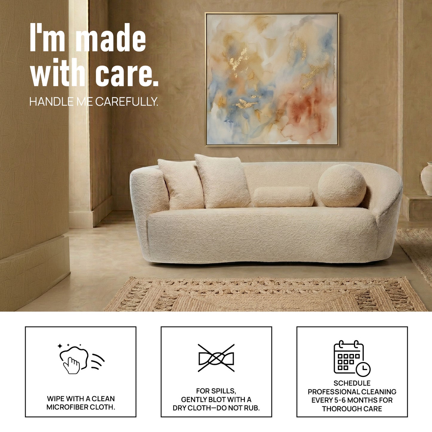 Zorva Pattern Printed Yellow 3 - Seater Velvet Sofa