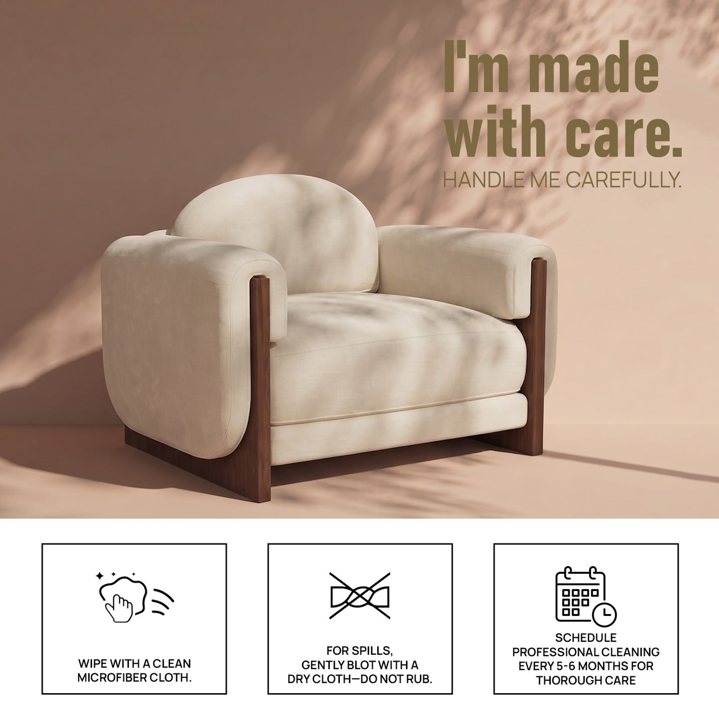 Breavion Classic Wood Arm Cream Velvet Lounge Chair