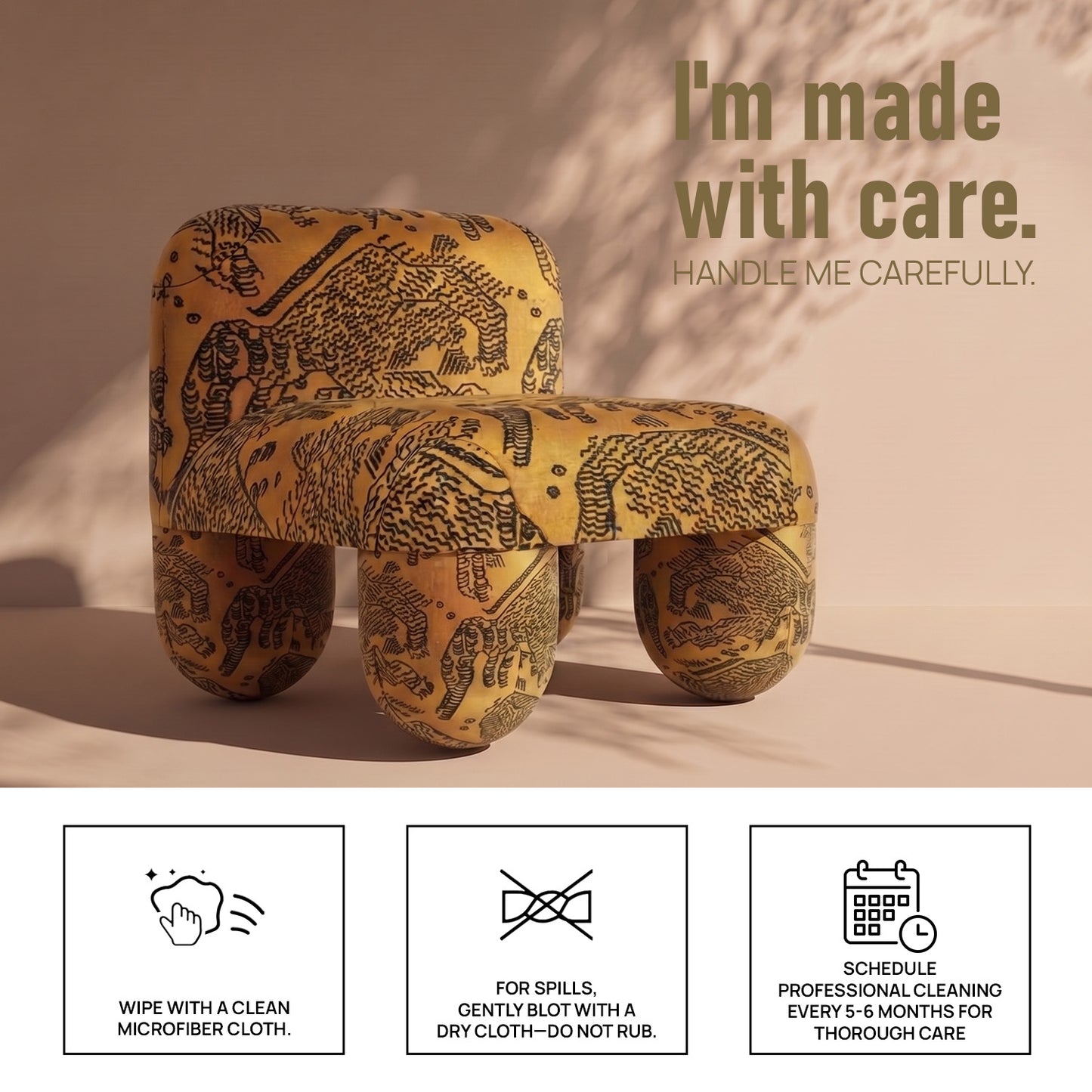 Zaefrique Pattern Sculpt Ochre Print Velvet Lounge Chair