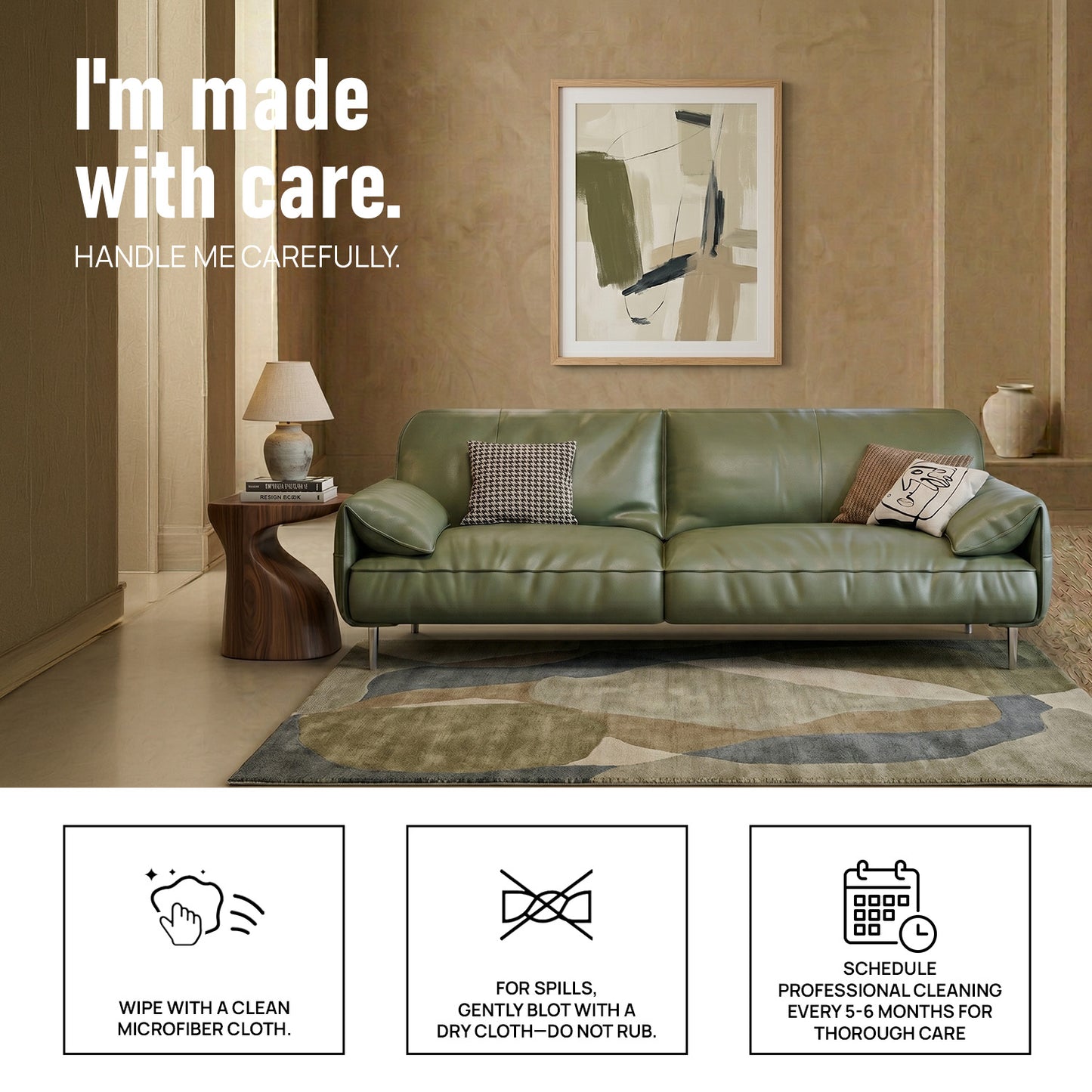 Valerio Leatherette 3 Seater Sofa in Olive Green Colour