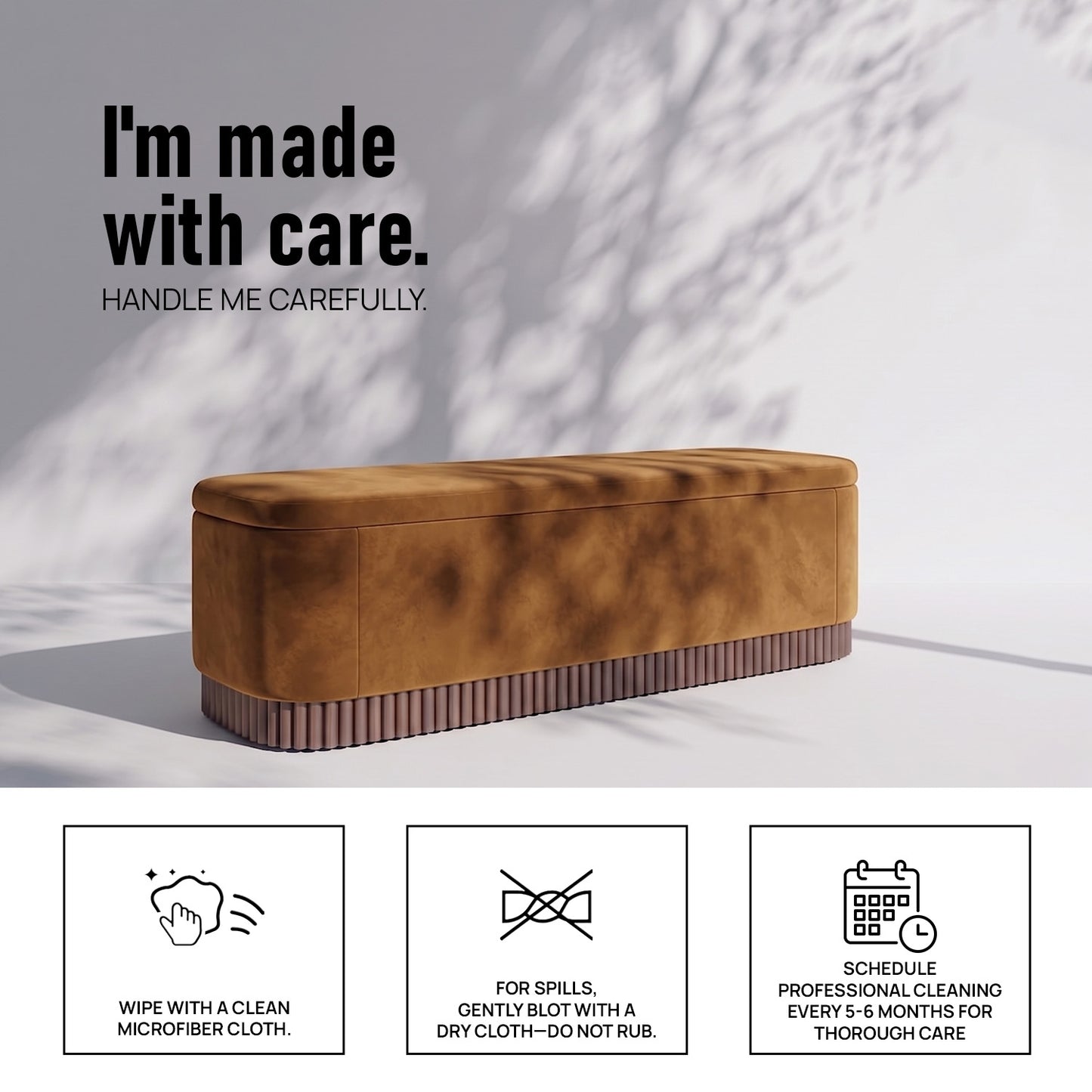Lunara Edge Caramel Brown Boucle Storage Bench