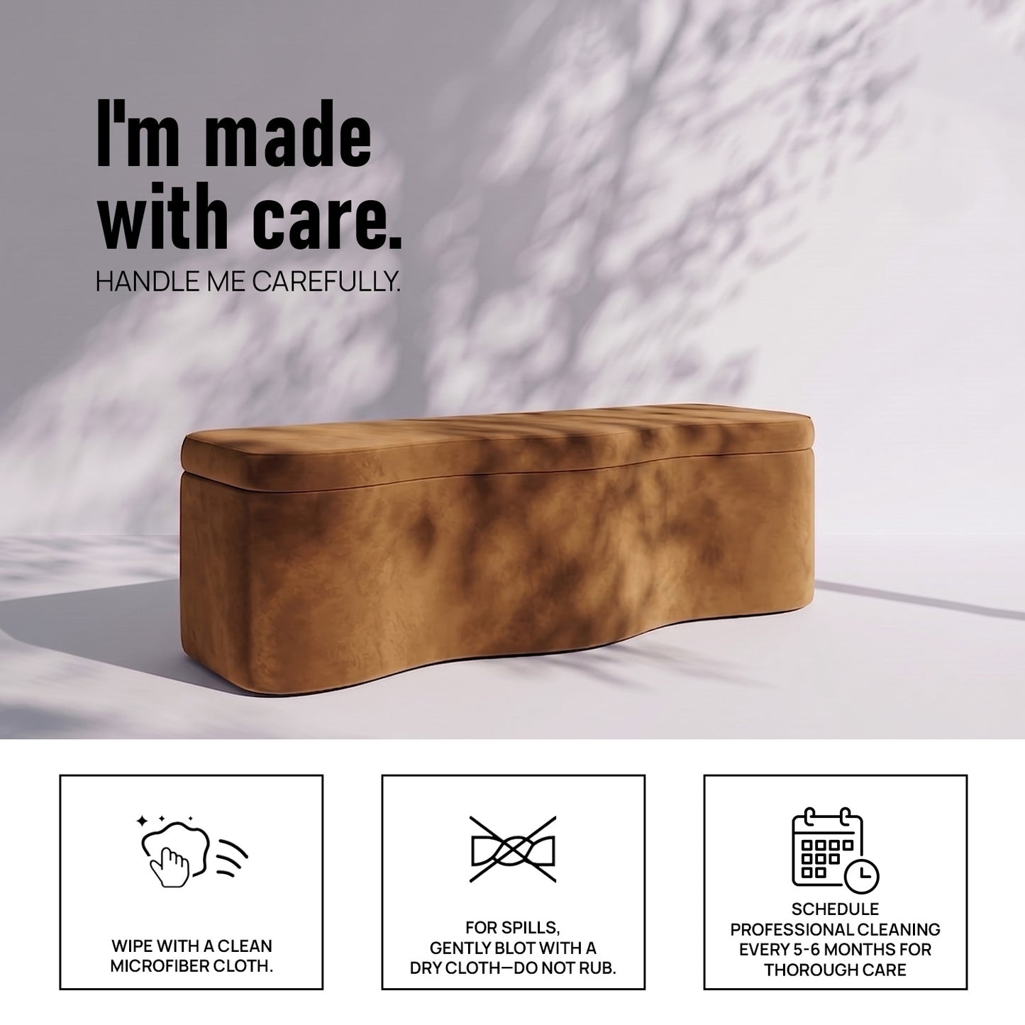 Velmora Wave Caramel Brown Boucle Storage Bench