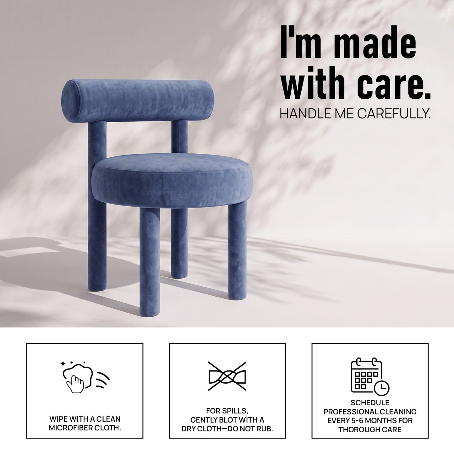 Elevara Cylinder Back Dark Blue Cotton Boucle Dining Chair