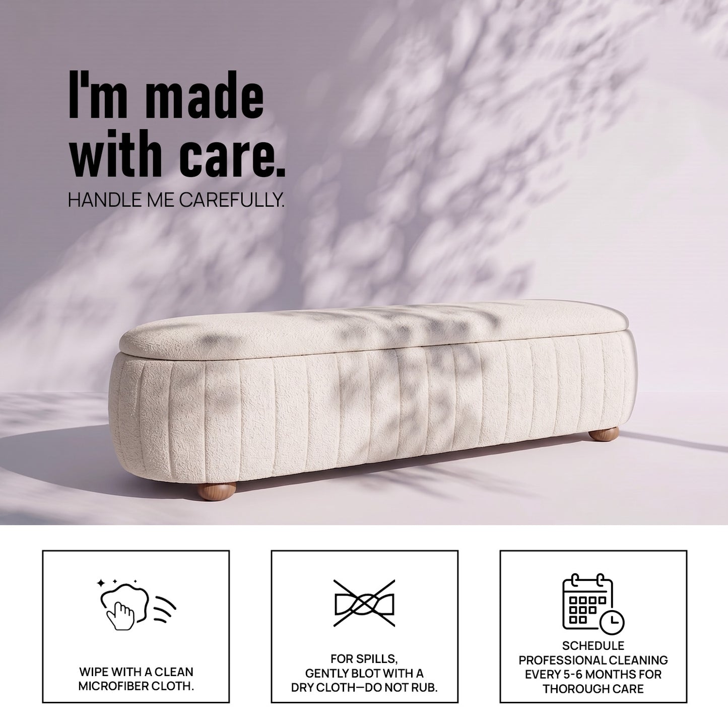 Serenique Ribbed Ivory Arrcylic and Polyster Bench