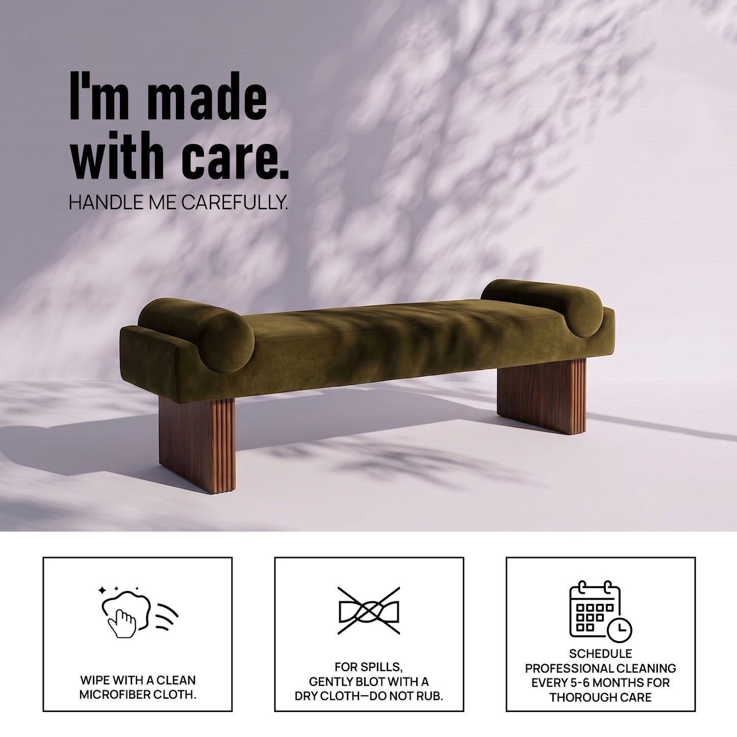 Eldora Armrest Olive Velvet Bench