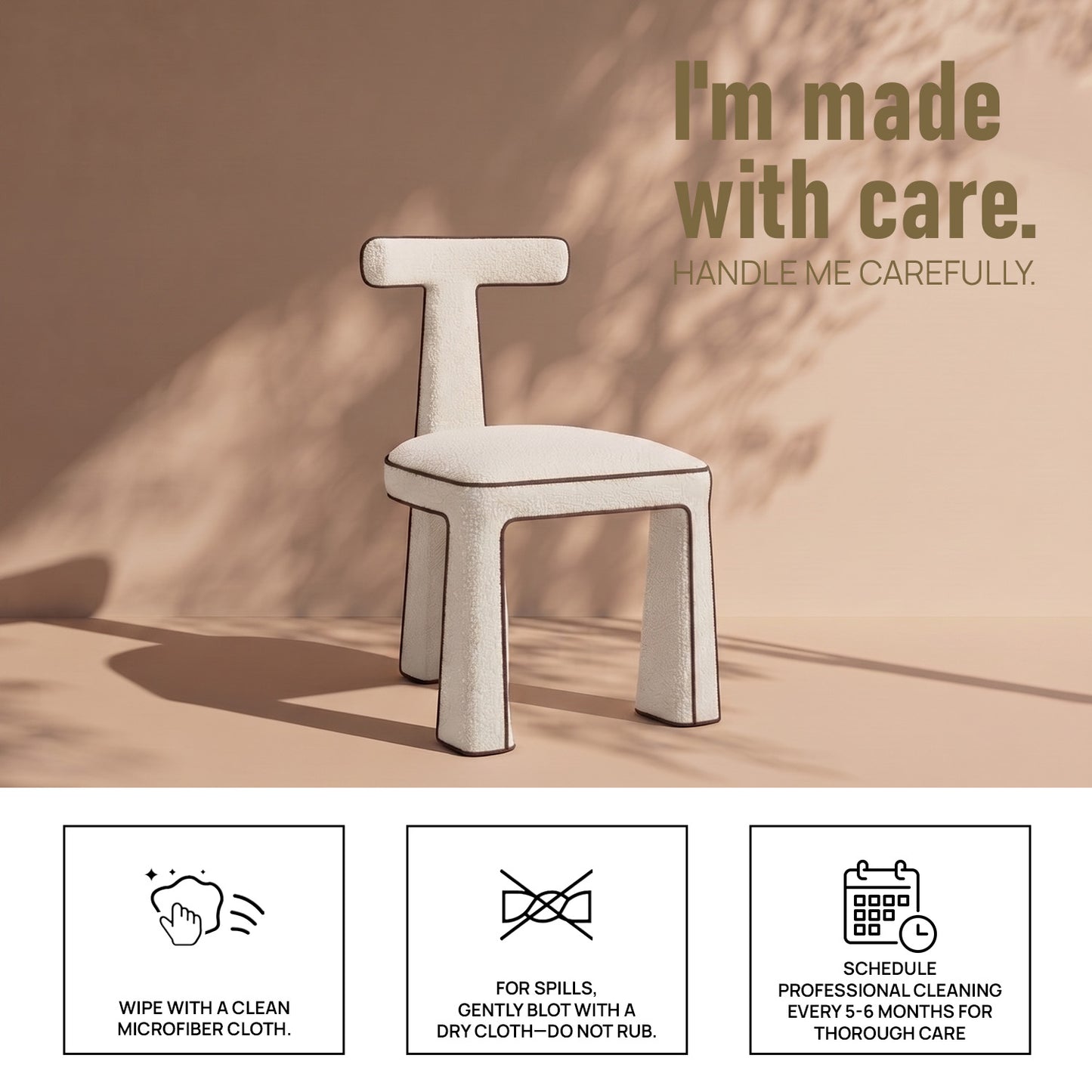 Eleion Minimal Form Ivory White Boucle Dining Chair