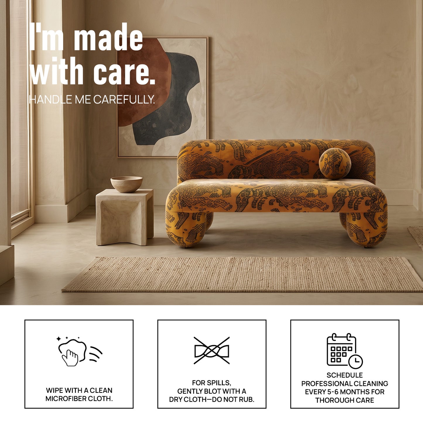 Navrix Pattern White Blue 3 - Seater Velvet Sofa