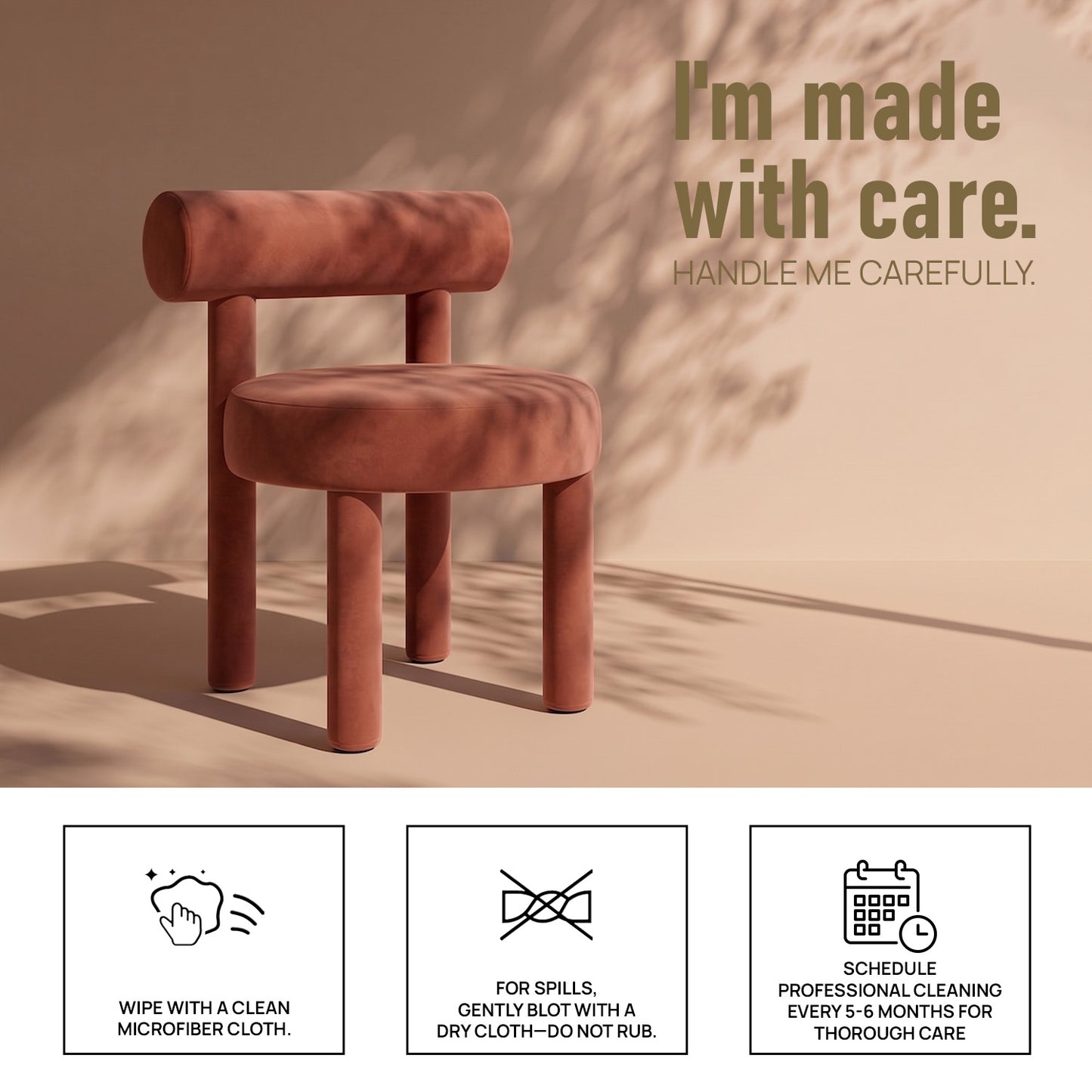 Elevara Cylinder Back Terracotta Rust Cotton Boucle Dining Chair