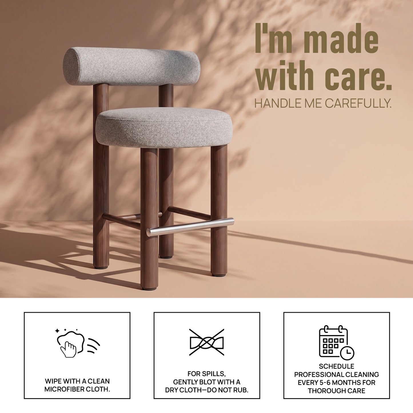 Teervon Classic Walnut Brown Bar Velvet Stool