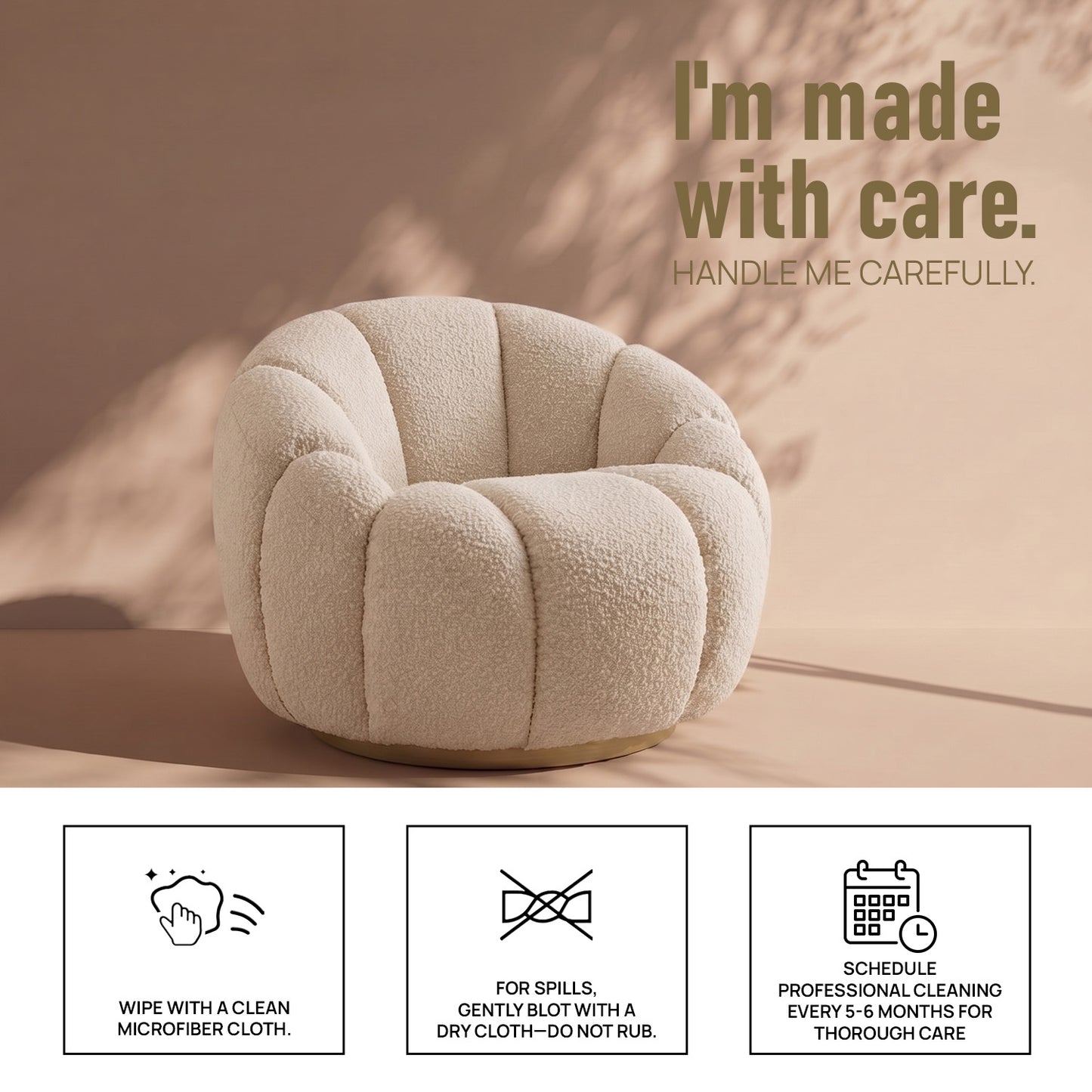 Fleoriane Petal Swivel Cream Boucle Lounge Chair