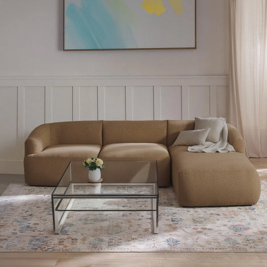 ZenLiving 3 Seater Beige Boucle L Shaped Sofa