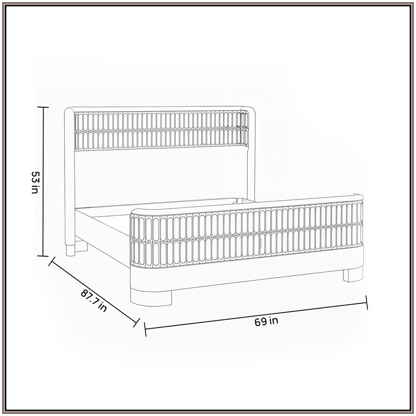Heritage Cane Upholstered Queen Size Bed in Off White Linen with Oak wood Frame