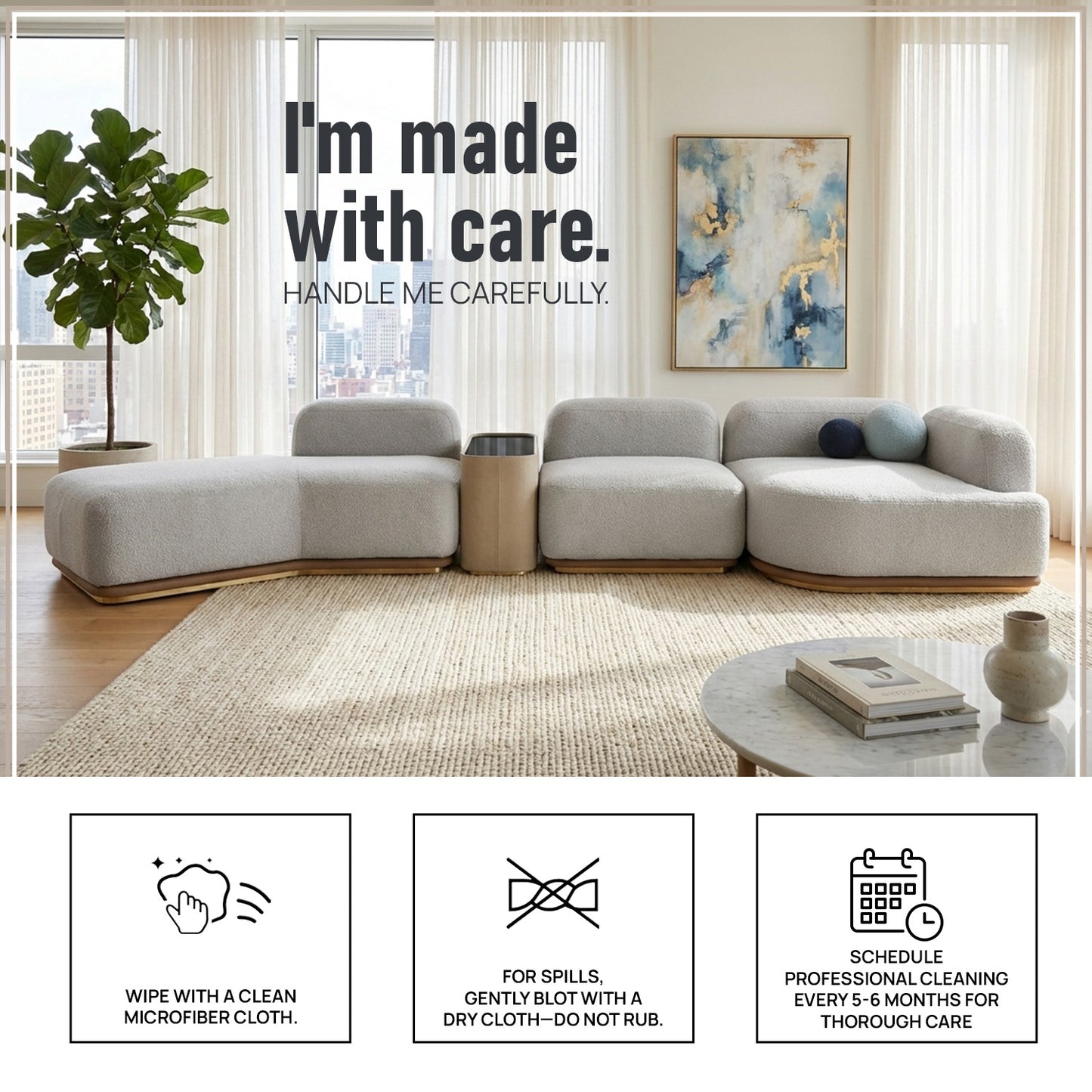 AuraCurve 5 Seater Modular Sofa - Grey Boucle