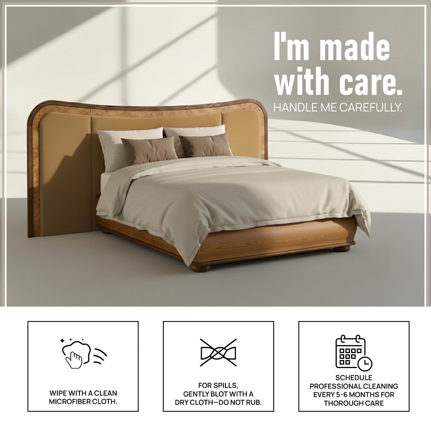 Elowen Softline Queen Size Bed in Camel Brown Velvet with Oak wood Frame & Hydraulic Storage