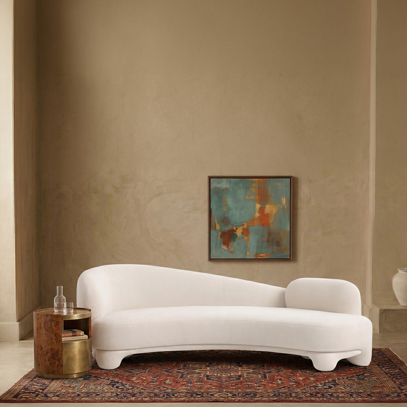 Havryn Platform Ivory 4 - Seater Boucle Sofa
