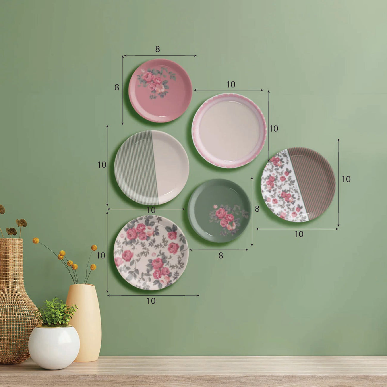 English Rose Wall Plates Set of 6