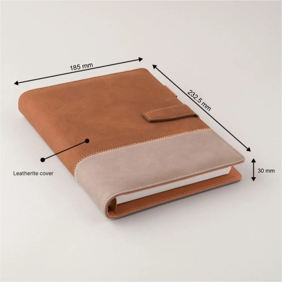 Dual-Tone Leatherite Cover Notebook with Strap Closure