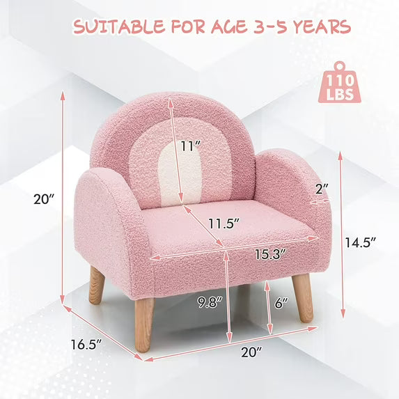Soft Pink BlushArch Kids Armchair with Wooden LegsPlush Fabric