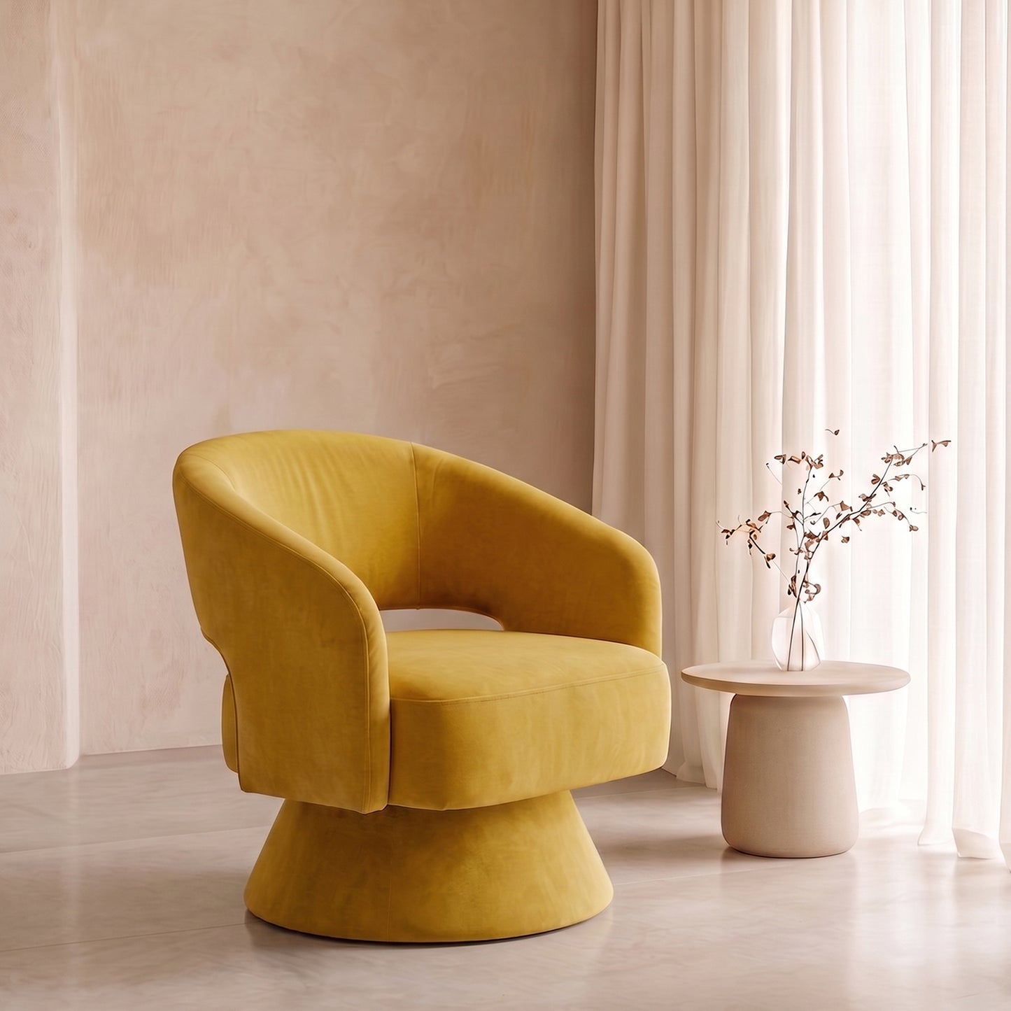 Zoervyn Swivel Mustard Yellow Velvet Lounge Chair