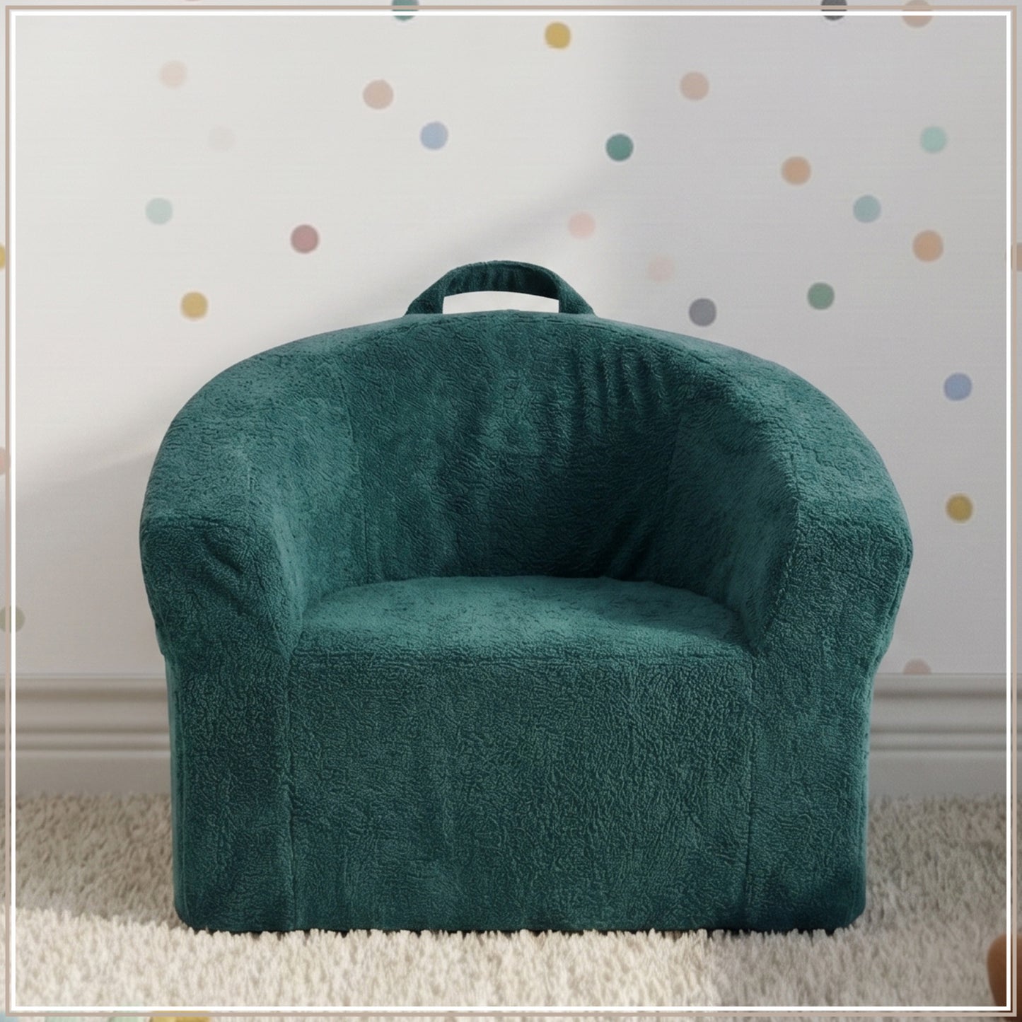 Gabriel Olive Green Puffy Organic Cotton Kids Lounge Chair | Nestroots