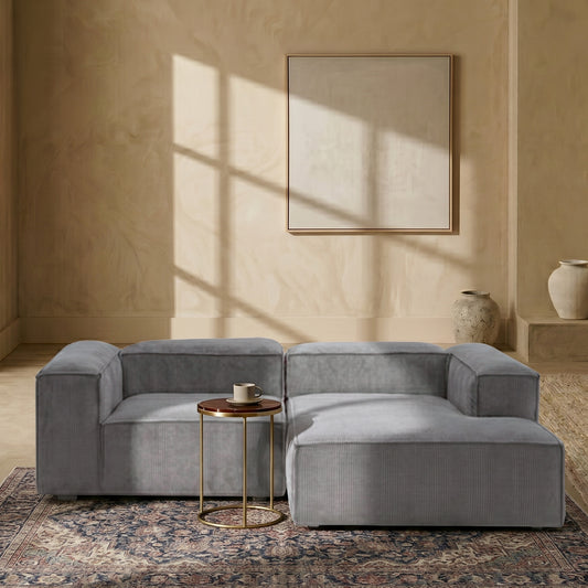 Elegant Edge 2 Seater Versatile Corduroy Grey L Shaped Sofa