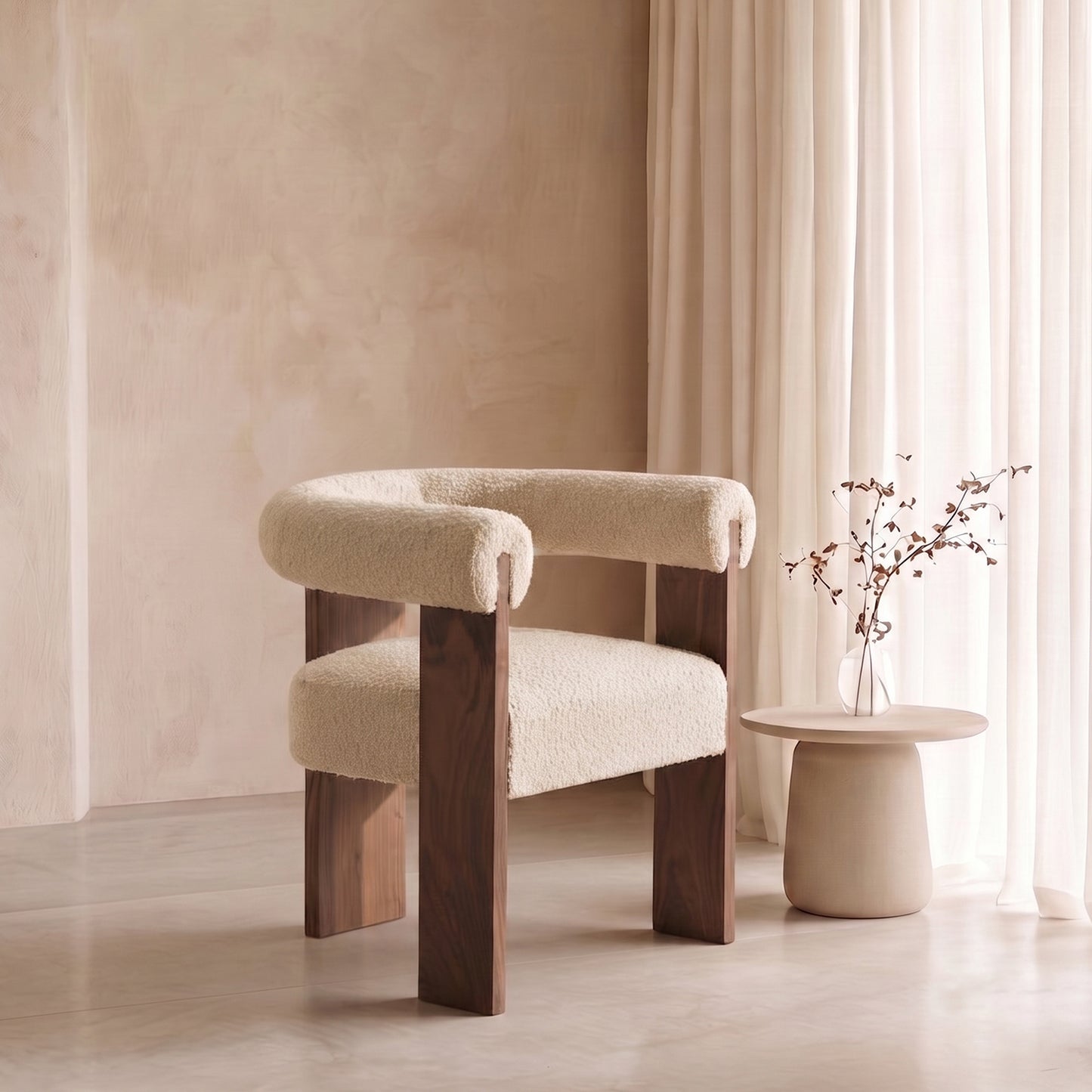 Toervyn Sculpt Arm Off WhiteBoucle Lounge Chair