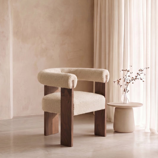 Toervyn Sculpt Arm Off WhiteBoucle Lounge Chair