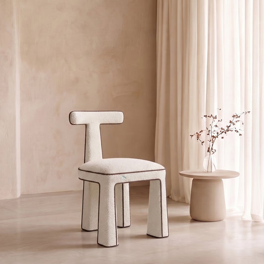 Eleion Minimal Form Ivory White Boucle Dining Chair