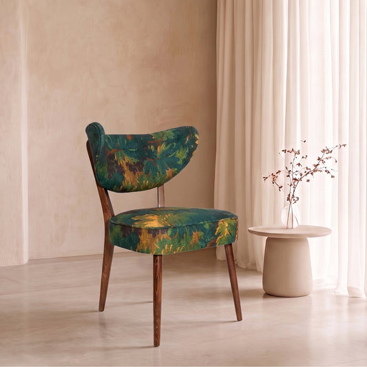 Fleorique Pattern Botanical Green Linen Lounge Chair