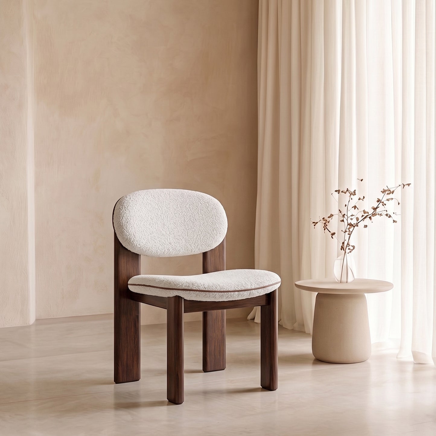 Neerlo Soft Back Grey & Walnut Boucle Dining Chair
