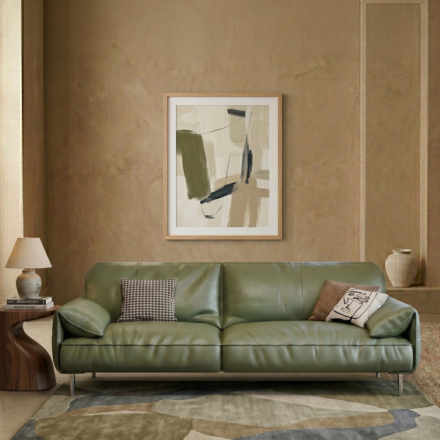 Valerio Leatherette 3 Seater Sofa in Olive Green Colour