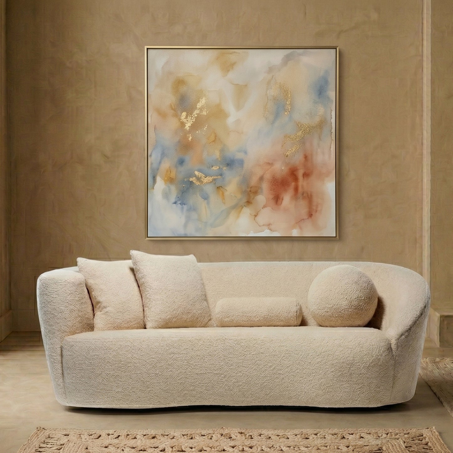 Zorva Pattern Printed Yellow 3 - Seater Velvet Sofa