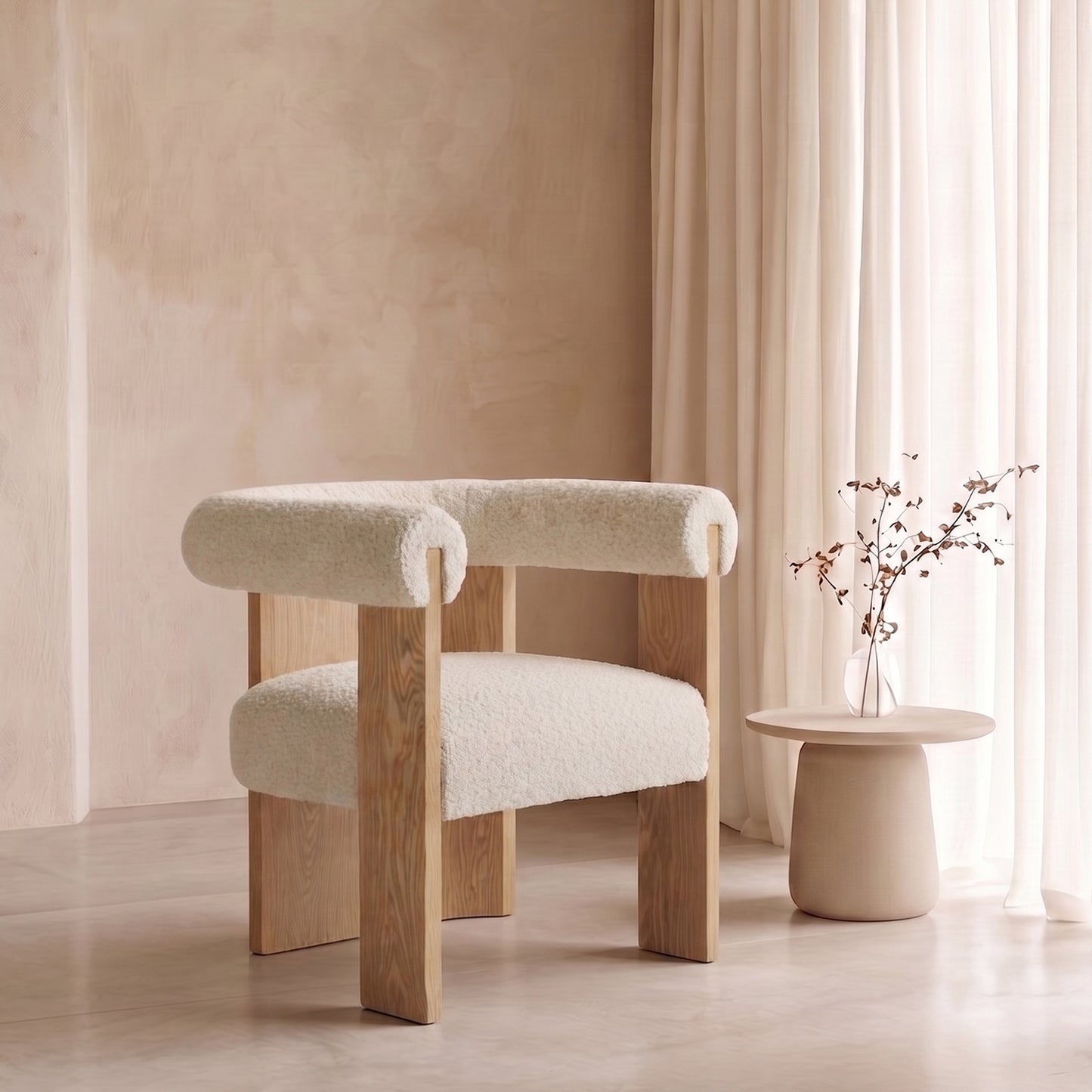 Toervyn Sculpt Arm IvoryBoucle Lounge Chair