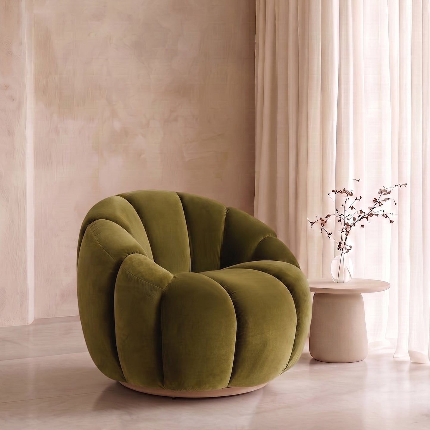 Fleoriane Petal Swivel Olive Velvet Lounge Chair