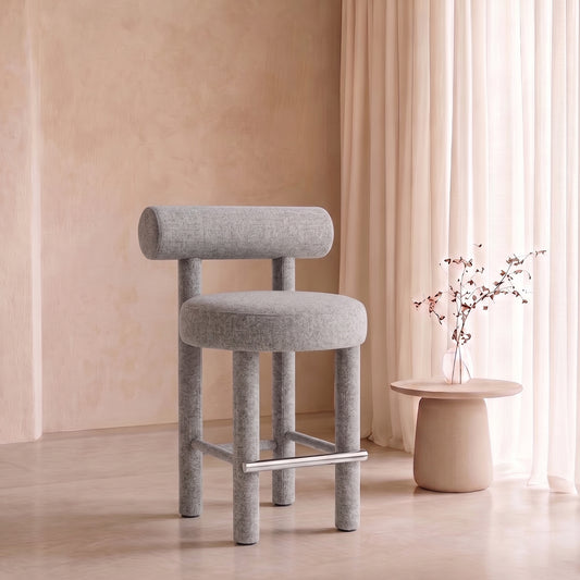 Teervon Classic Walnut Ivory Bar Velvet Stool