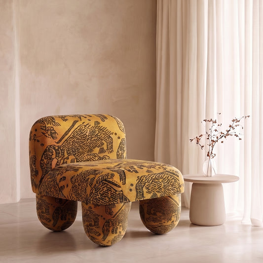 Zaefrique Pattern Sculpt Ochre Print Velvet Lounge Chair