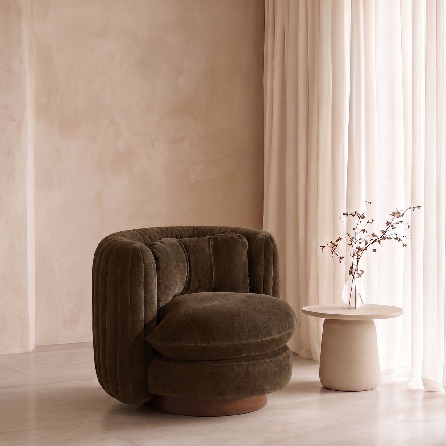 Dreovyn Plush Layered Olive Green Velvet Lounge Chair