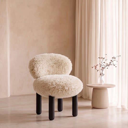 Sneuglo Plush Cream & Black Faux Fur Lounge Chair