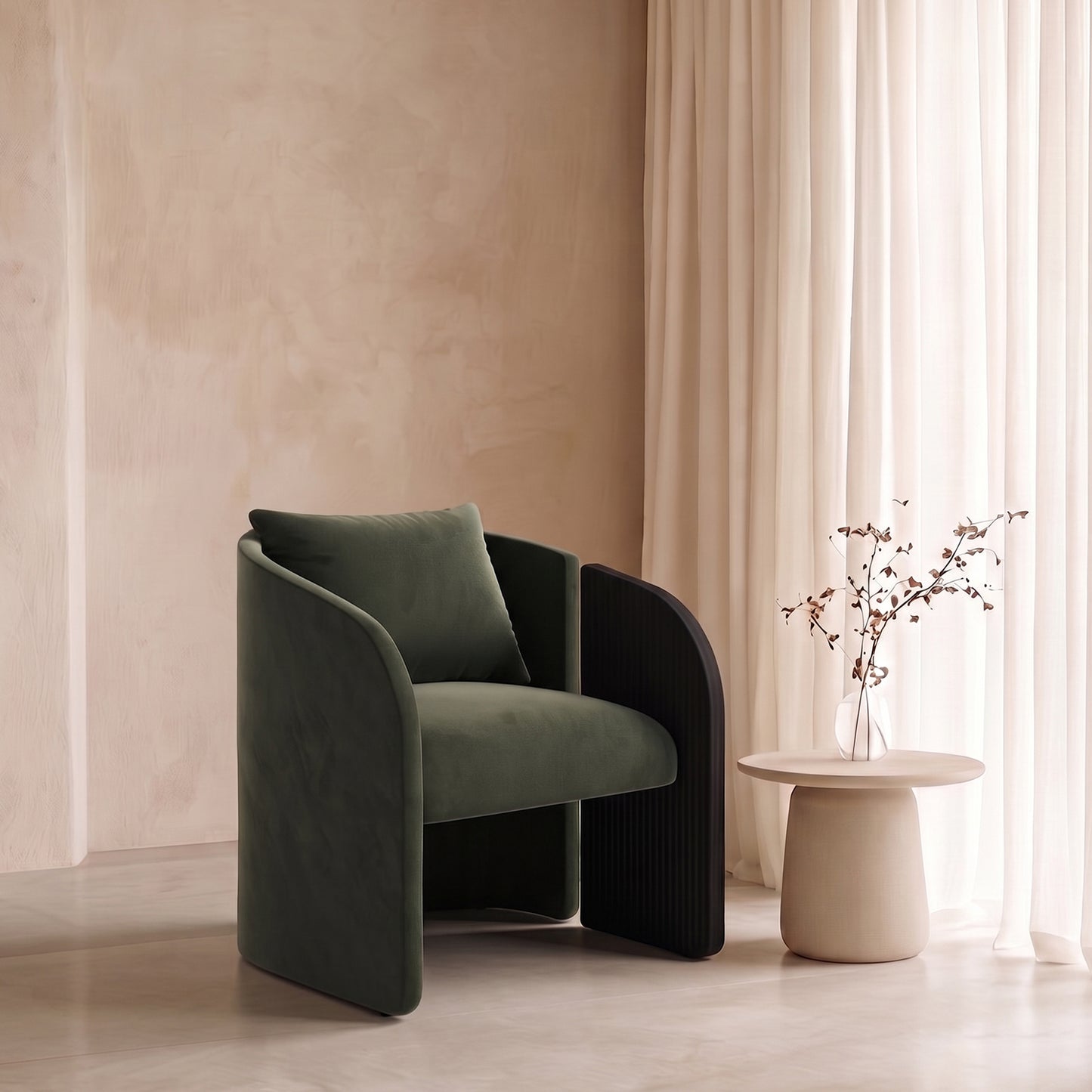 Arevella Sculpted Green Velvet Lounge Chair