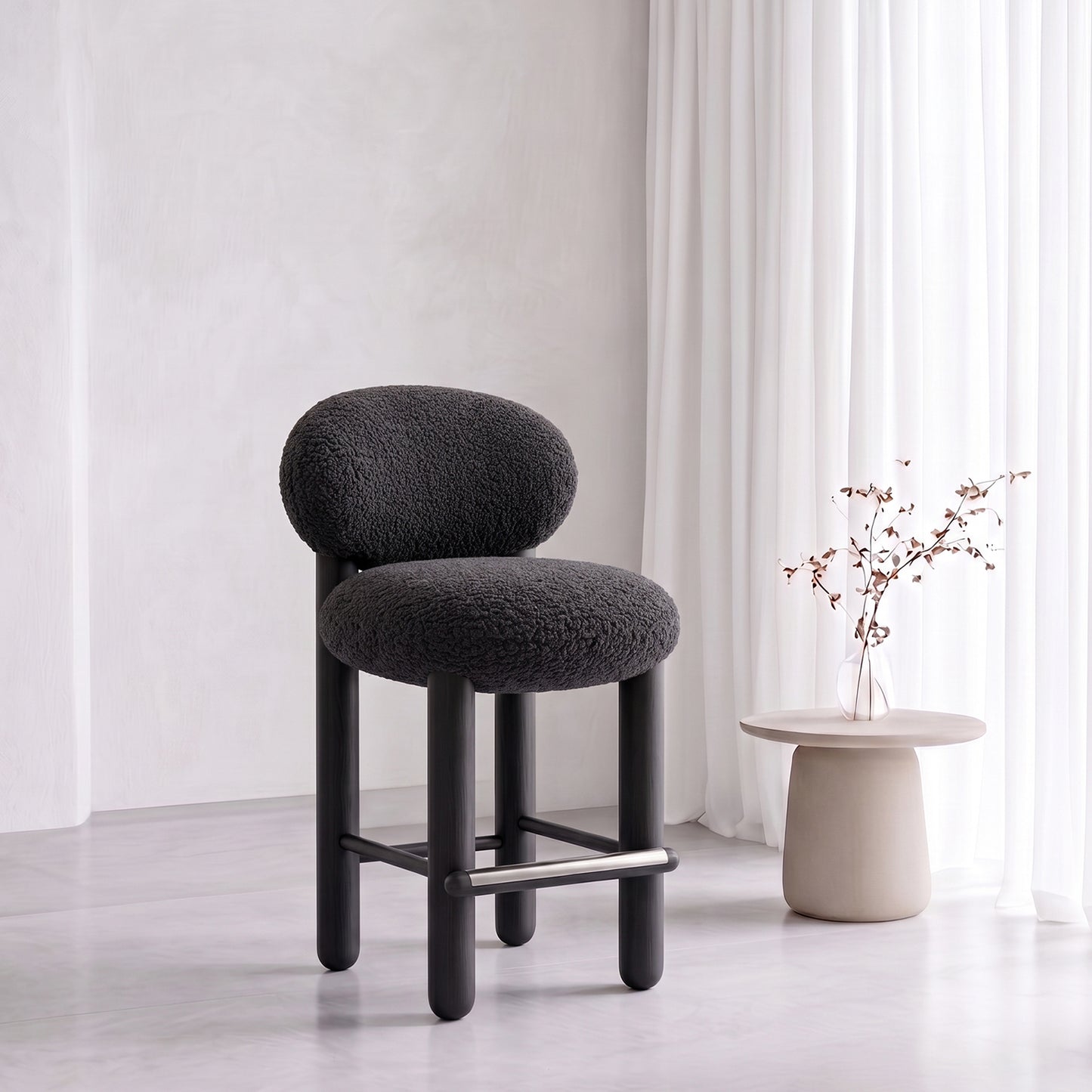 Boevik Plush Charcoal Black Bar Boucle Stool