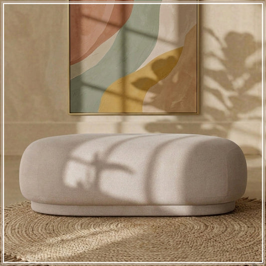 EliteElegance Suede Ottoman Bench Beige