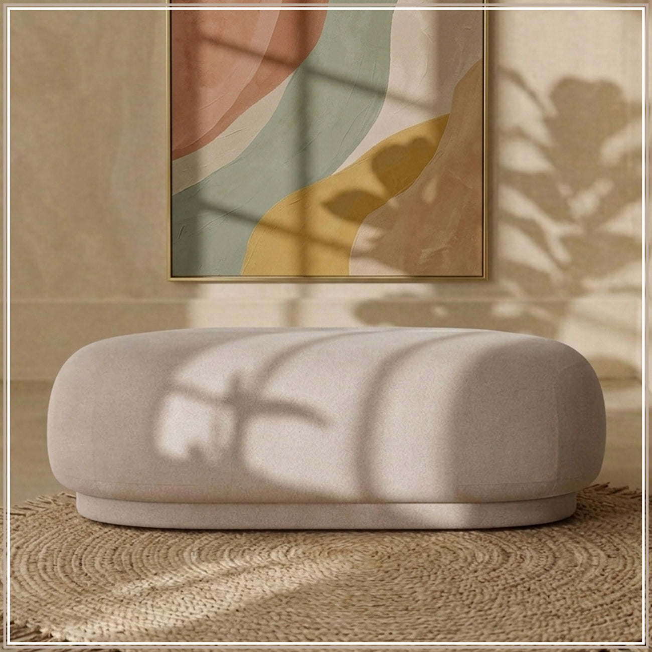 EliteElegance Suede Ottoman Bench Beige