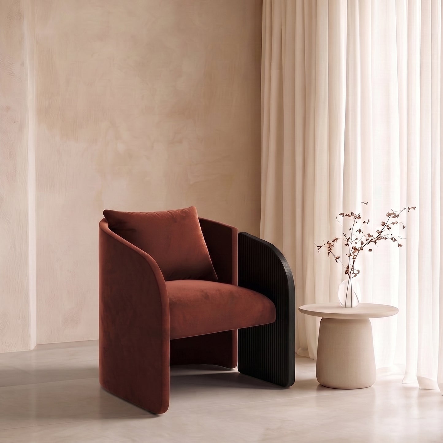 Arevella Sculpted Rust Red Velvet Lounge Chair