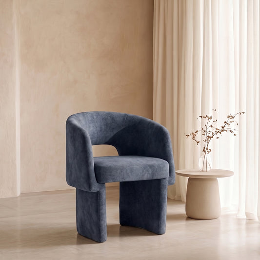Vaerelle Sculpt Block Steel Blue Velvet Lounge Chair