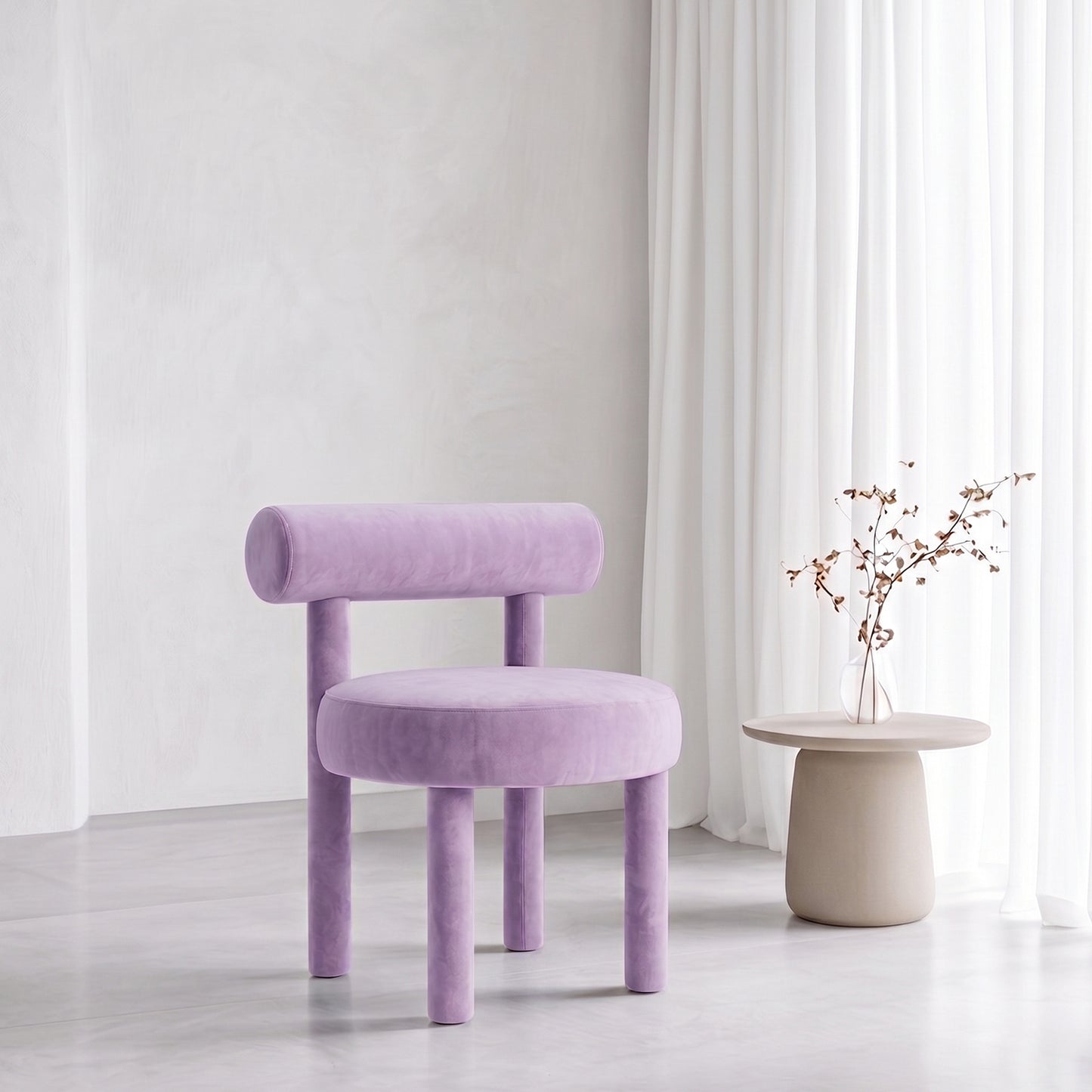 Elevara Cylinder Back Blush Pink Cotton Boucle Dining Chair